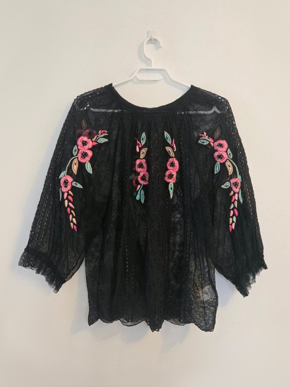 Vintage Matthew Williamson Romantic Poet Blouse Black Lace Size 14 XL